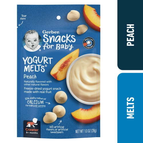 Gerber Stage 3 Baby Food Snacks, Peach Yogurt Melts, 1 oz Bag