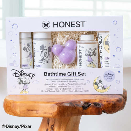 The Honest Company Calm Lavender Bathtime Gift Set + Disney Design | Hypoallergenic Bath Essentials Gentle Enough for Baby | Shampoo + Body Wash, Face + Body Lotion, Bubble Bath, Conditioner, Sponge