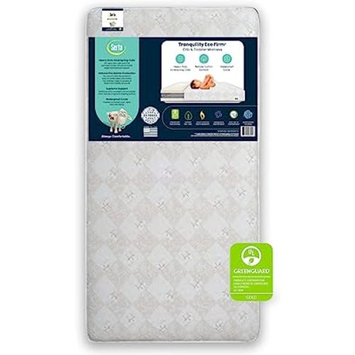 Serta Tranquility Eco Firm 2-Stage Baby Crib and Toddler Mattress - Waterproof Standard Baby Crib & Toddler Mattress - GREENGUARD Gold Certified- 52" L X 27.5" W (50 Year Warranty)