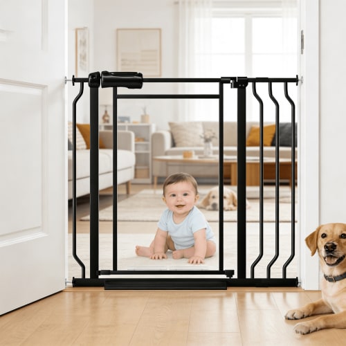 Fairy Baby Baby Safety Gate with Doorways,29"-37" Extra Wide Pressure Mount Pet Gate Black Metal