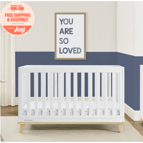 Delta Children Frankie 4-in-1 Convertible Crib - Greenguard Gold Certified, Bianca White with Natural