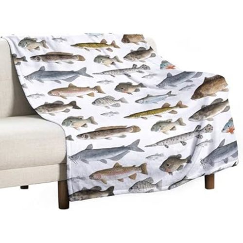 Watercolor Few Freshwater Fish Cartilag Flannel Fleece Throw Blanket Funny Decorations Air Conditioned Blankets for Couch Sofa Living Room Pinic Thanksgiving Gift 40"x50"