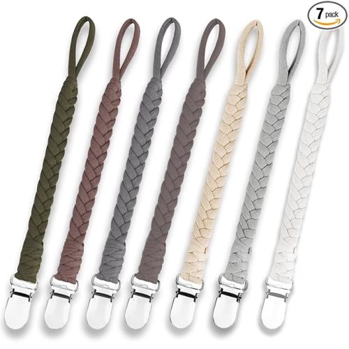 7 Pcs Braided Pacifier Clip, Pacifier Clips for Boys & Baby Girls, Pacifier Holder Clip Binky Clips