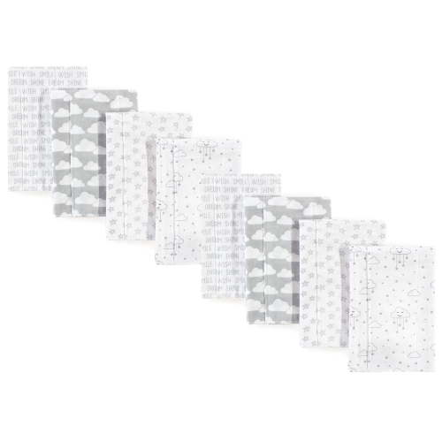Hudson Baby Cotton Poly Flannel Burp Cloths Multipack, Gray Clouds 8-Pack, One Size
