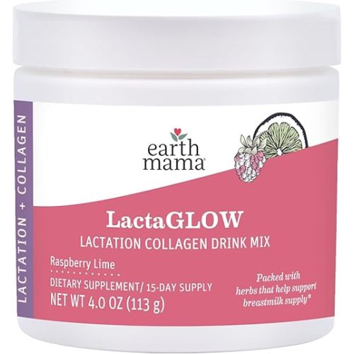 Earth Mama LactaGLOW Lactation Collagen Drink Mix - 15 Servings - Grass-Fed Collagen & Herbs to Help Support Breastmilk Supply* for Nursing & Pumping Moms - Lactation Support