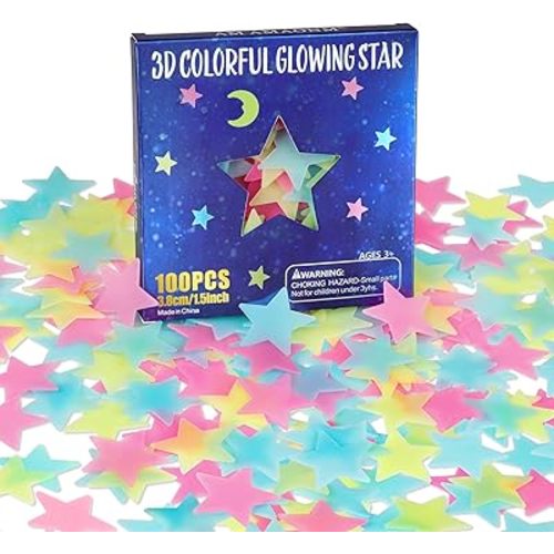 AM AMAONM 100pcs Glow in The Dark Luminous Stars Fluorescent Noctilucent Plastic Stars Wall Stickers Glowing Stars Decals for Home Art Decor Nursery Ceiling Kids Babys Bedroom Room Multicolor