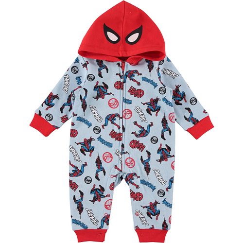 SPIDER-MAN Baby Boys Bodysuit One Piece - Long-Sleeve Hooded Fleece Jumpsuit - Newborn Boy Clothes