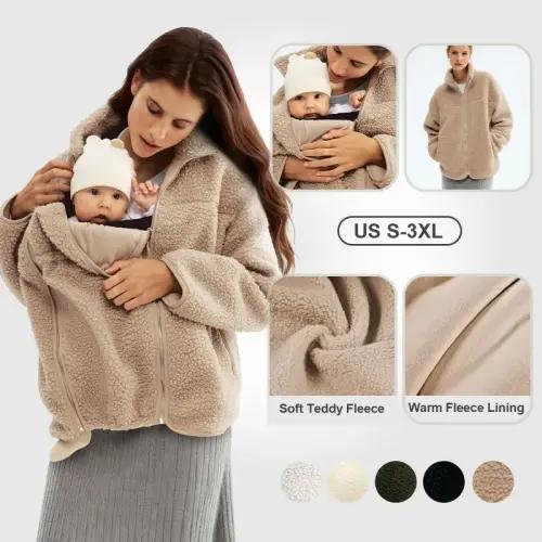 Pwest MAMA Women Before & After Babywearing Fleece Jacket Soft Teddy Fleece, Long-sleeve Zippered Jacket with Pocket, Detachable Babywearing Panel, Winter Warmth, 2 in 1 Design-Maillard Color-BlackFriday - TikTok Shop