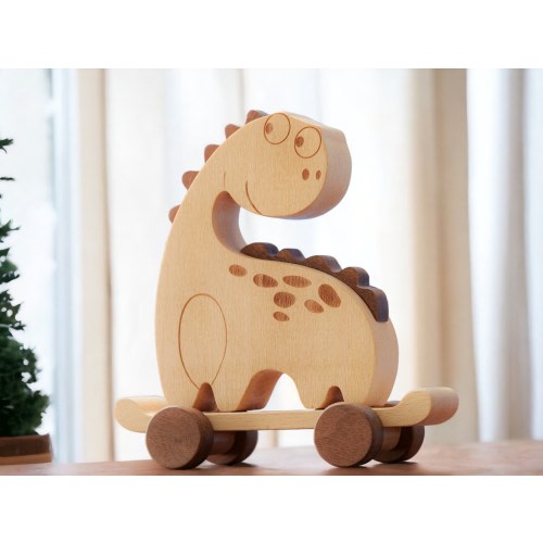 Wooden Dinasour on Rolling Skateboard | Best Newborn Gift and Nursery Decor | Christmas Gifts ideas for Babies and Toddlers