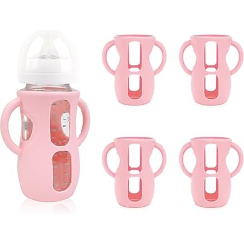 4-Pack Silicone Sleeves for Philips Avent Glass Bottles, BPA-Free Drop-Resistant Baby Bottle Sleeves with Handles, Compatible with Philips Avent Natural Glass Baby Bottles (8 oz)