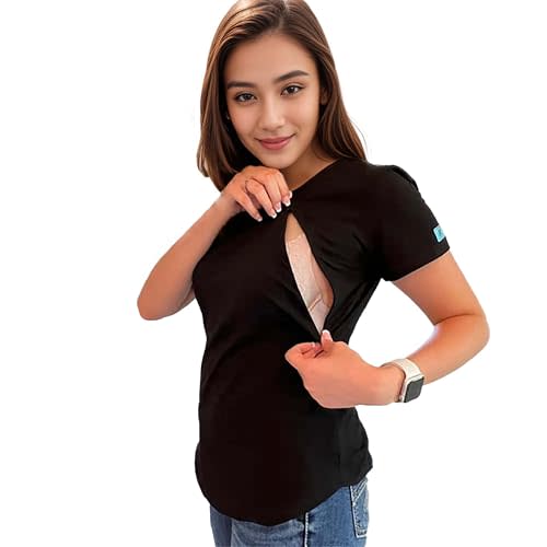 Premium Cotton Nursing Top for Breastfeeding - Comfortable, Stylish T-Shirt with Hidden Zippers