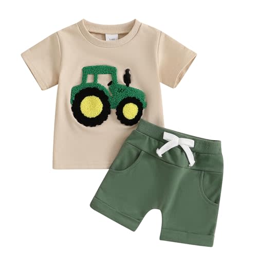 FYBITBO Infant Toddler Baby Boy Summer Clothes Cute Tractor Short Sleeve Tops Tshirt and Shorts Summer Outfits Clothing Set