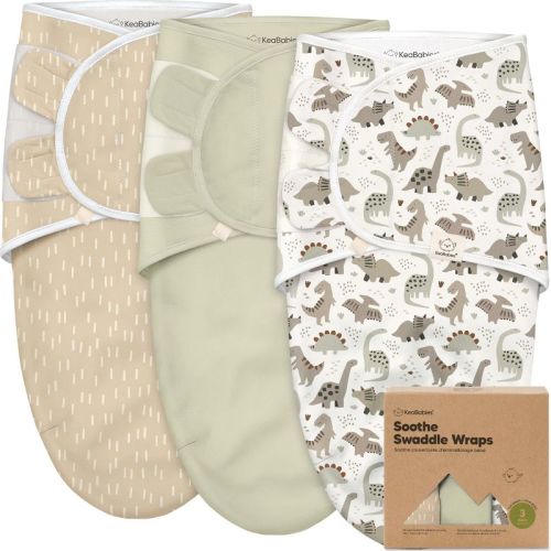 KeaBabies 3pk Organic Swaddle Sleep Sacks Baby, Premies Newborn Swaddles Wrap 0-6 Months, Soft Wearable Swaddle Blanket (Dino Ridge, Large)