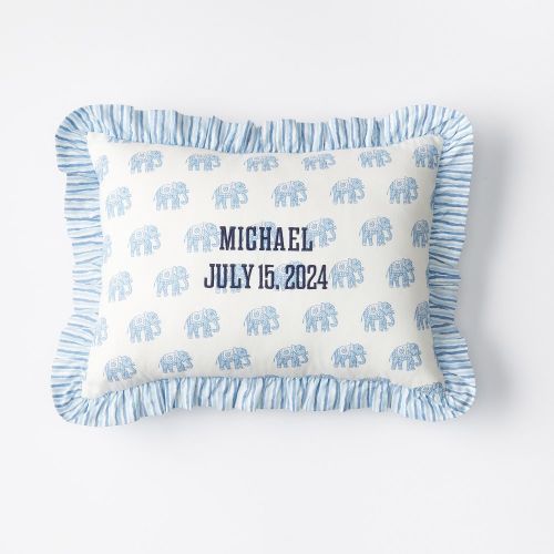 Block Print Boudoir Pillow Cover, 16x12, Blue Elephant