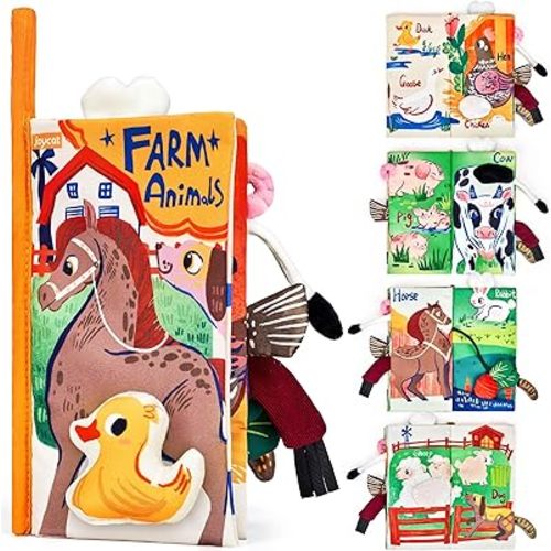 JoyCat Farm Baby Books Toys 0-6 Months, Touch and Feel Tummy Time Crinkle Cloth Book for Infant 0-3-6-12-18 Months, Travel Toy Baby Shower Newborn Gifts for Boys Girls Stocking Stuffers
