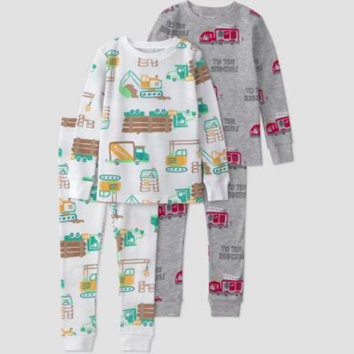 Carter's Just One You® Baby Boys' 4pc Long Sleeve Firetrucks and Construction Printed Cotton Pajama Set - Gray/White 18M