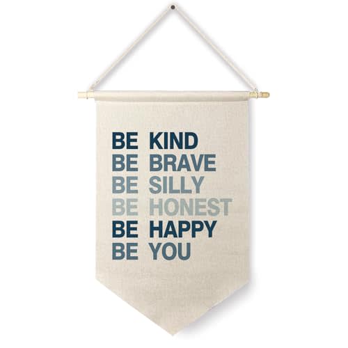 Qpenm Be Kind Be Brave Inspirational Boy Hanging Wall Canvas Banner, Blue Boy Nursery Hanging Pennant Flag Prints for Boys Room Playroom Posters & Prints