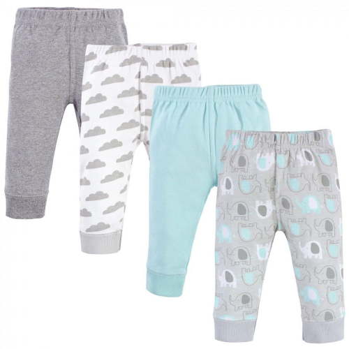 Luvable Friends Baby and Toddler Boy Cotton Pants 4pk, Boy Basic Elephant, 3-6 Months