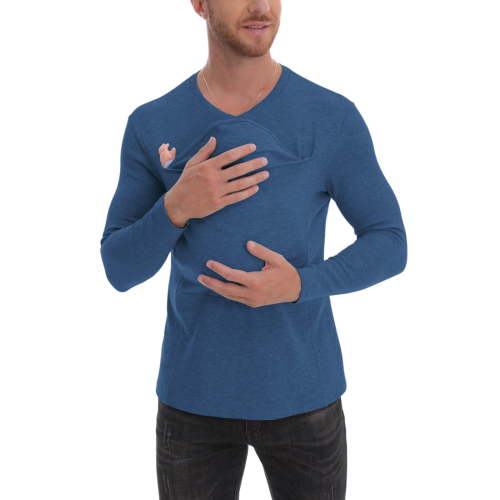 Mifsaly Kangaroo Shirt for Dad and Baby V-Neck Long Sleeve Cotton T-Shirts Dad Mom Kangaroo Carrier Shirts with Pouch Convenient Comfortable Pregnant Babies Wearing Blouse