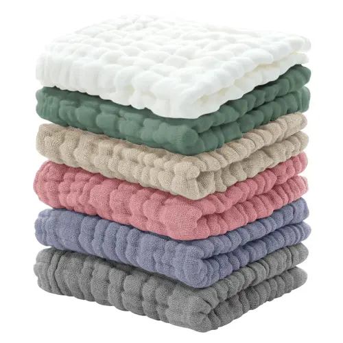 Looxii Muslin Baby Washcloths 6 Pack, 100% Cotton Baby Wash Cloths for Baby Face Body, 12x12 inches Large Soft Absorbent Face Towels for Newborns Multicolor