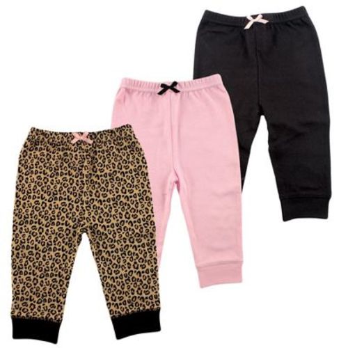 Luvable Friends Basics Infant Baby Everyday Cotton Pants 3-Pack, Wild Cat Print, 0-3 Months