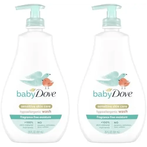 Baby Dove Sensitive Skin Care Baby Wash For Bath Time, Moisture Fragrance Free and Hypoallergenic, Washes Away Bacteria 20 oz (Pack of 2)