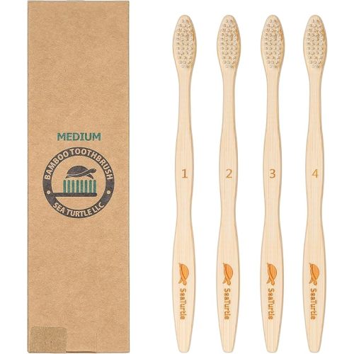 Sea Turtle Plant-Based Bristles, Ultra-Soft Bamboo Toothbrushes, Natural Toothbrush for Babies (4 Pack)