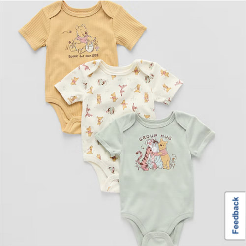 Baby Unisex Winnie The Pooh Crew Neck Short Sleeve 3-pc. Bodysuit, Color: Yellow - JCPenney