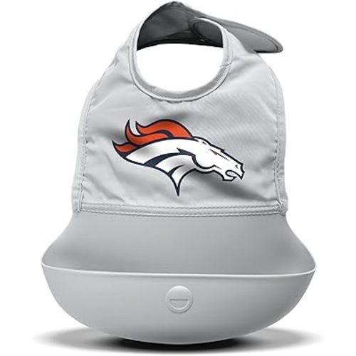 Smilo Silicone Bib - Officially Licensed NFL Fabric & Silicone Baby Bib with Crumb Catcher for Babies and Toddlers