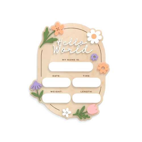Wildflower Hello World Newborn Announcement Plaque, Baby Stats Sign for Hospital Photos, Birth Keepsake