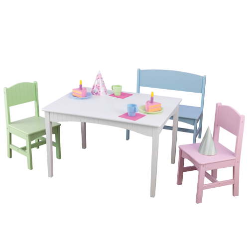 KidKraft Nantucket Wooden Table with Bench and 2 Chairs, Multicolored