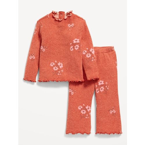 Plush Ribbed Long-Sleeve Top and Flare Pants Set for Baby