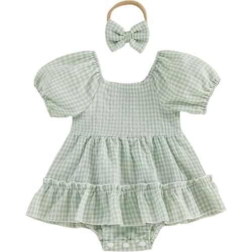 Kavousa Newborn Baby Girl Summer Clothes Ruffled Hem Short Sleeve Romper