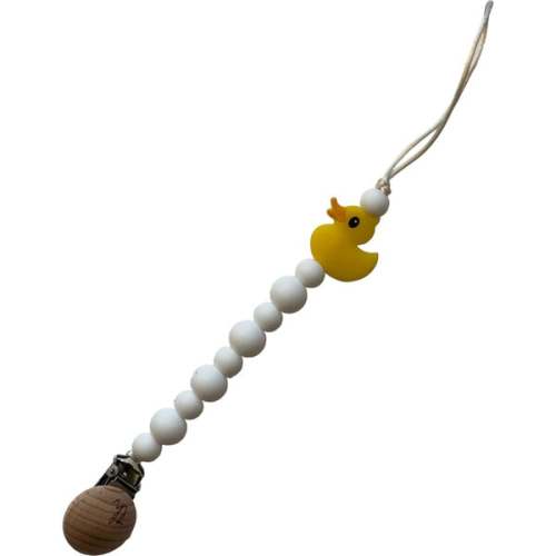 Ducky Pacifier And Toy Clip, Yellow - Three Hearts | Maisonette