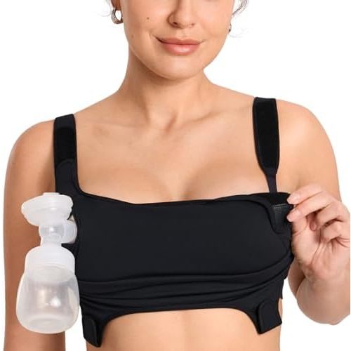 MOMANDA Hands Free Pumping Bra for Breastfeeding Wireless Sports Pumping and Nursing Bra in One with Wide Velcro Straps