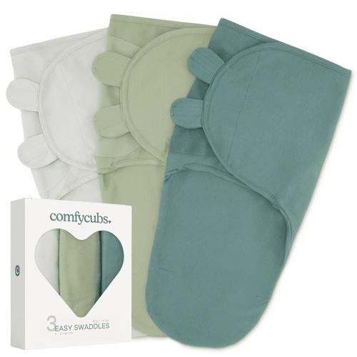 Comfy Cubs Baby Swaddles, Easy Adjustable 3 Pack for Boys and Girls (Small 0-3 Months, Stone, Sage, Azul)