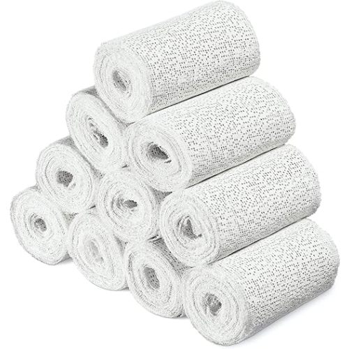 Navaris Plaster Cloth Rolls (M, Pack of 10) - Gauze Bandages for Body Casts, Plaster of Paris for Craft Projects, Belly Casting Kit Pregnancy - Easy Use Wrap Strips - 4" W x 118" L