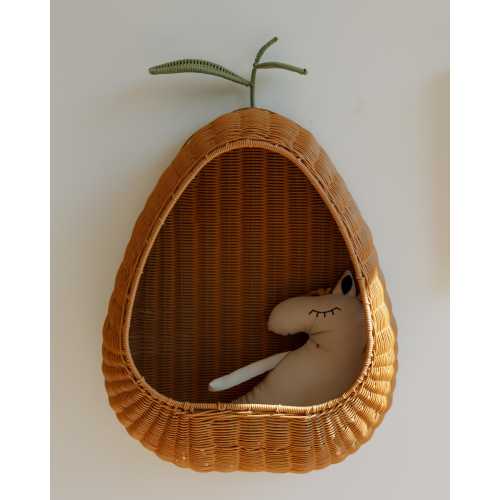 Pear Wicker Wall Basket | Handwoven Rattan Nursery Organizer | Boho Kids Playroom Decor
