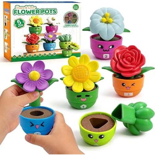5 Sets Flower Garden Toddler Toys, Kids Gardening Building Toy, Color Shape Sorting & Matching Game, Montessori Stacking Sensory Learning Toys, 2 Year Old Girl Birthday Gift
