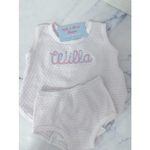 Paty sleeveless top with diaper cover, Monogrammed bloomer set, baby girl outfit