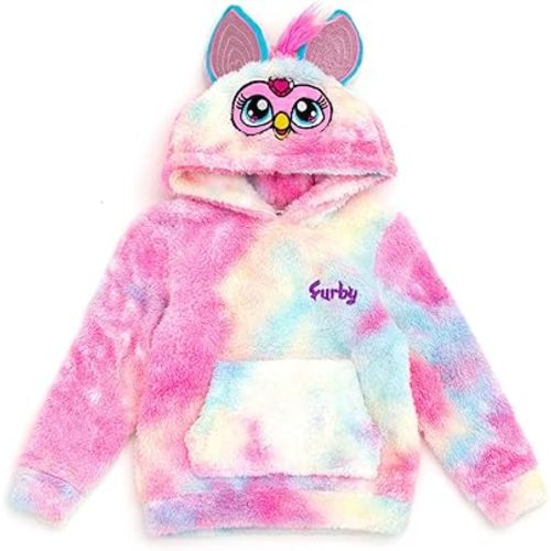 Furby Hasbro Girls Cosplay Pullover Hoodie Cozy Sherpa Toddler to Big Kid Sizes (4T - 14-16)