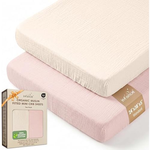 100% Organic Cotton 2 PK Baby Muslin Pack & Play Sheets 24x38in Mini Crib
