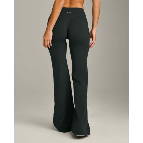 SoftMotion™ Flared Pants with Gray Logo | Emerald Noir