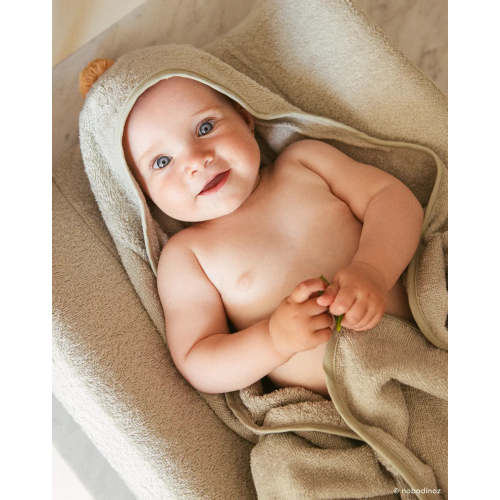 Baby Bath Set - Hooded Towel, Wash Mitt and Brush - Green