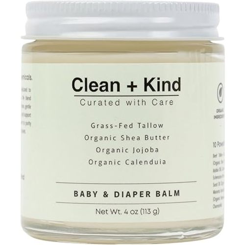 Organic Diaper Balm – 4 oz Baby Diaper Rash Cream – Soothes & Protects Sensitive Skin with Grass-Fed Tallow, Shea Butter, Jojoba & Calendula – Petroleum-Free, Organic Baby Balm
