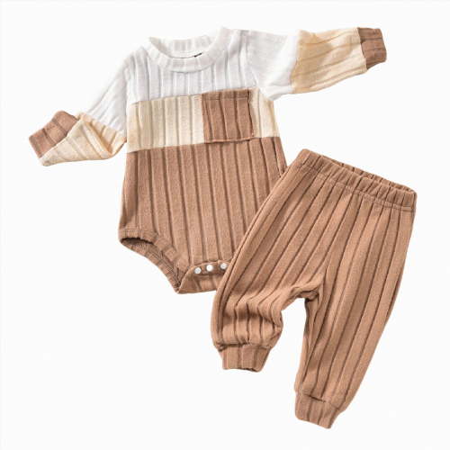 TAmten Toddler Boy Clothes 18-24 Months Infant Baby Boy Clothes 3 6 12 18 Months Fall Winter Outfit Romper Color Block Pants 2Pcs Tracksuit(Khaki,0-3 Months)