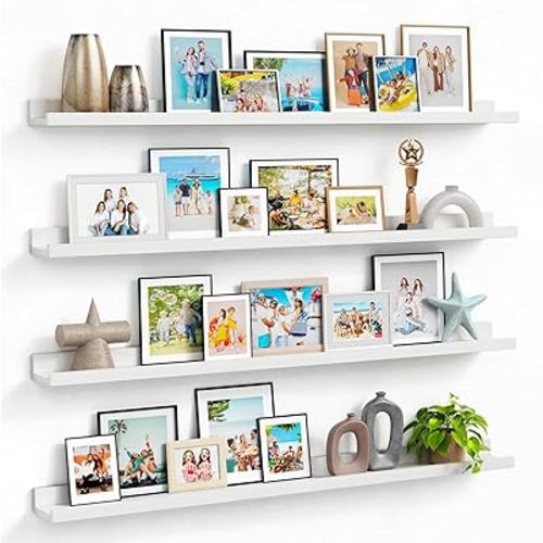 Forbena 48 Inch Floating Shelves for Wall Set of 4, Large White Picture Ledge Shelf for Living Room Photo Frames, Extra Long Wood Wall Shelves with Lip for Bedroom Hallway Office Nursery Kids Books