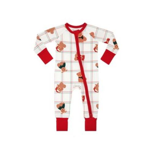 In My Jammers Kids' White, Red and Green Cozy Christmas Bears Zipper Romper - NB