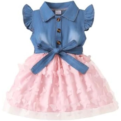 Toddler Girl Clothes Denim Tulle Dresses Baby Summer Tutu Sundress Outfit Toddler Princess Dress for Girls