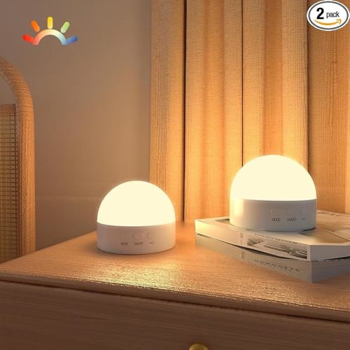 Kintion Night Light, Dimmable 8 Color Portable LED Night Light, 1800mAh Rechargeable Nursery Light Lamp, Soft Eye Caring Warm White, White, Red, Blue, Green Color Lighting for Sleep Aid (White, 2pcs)